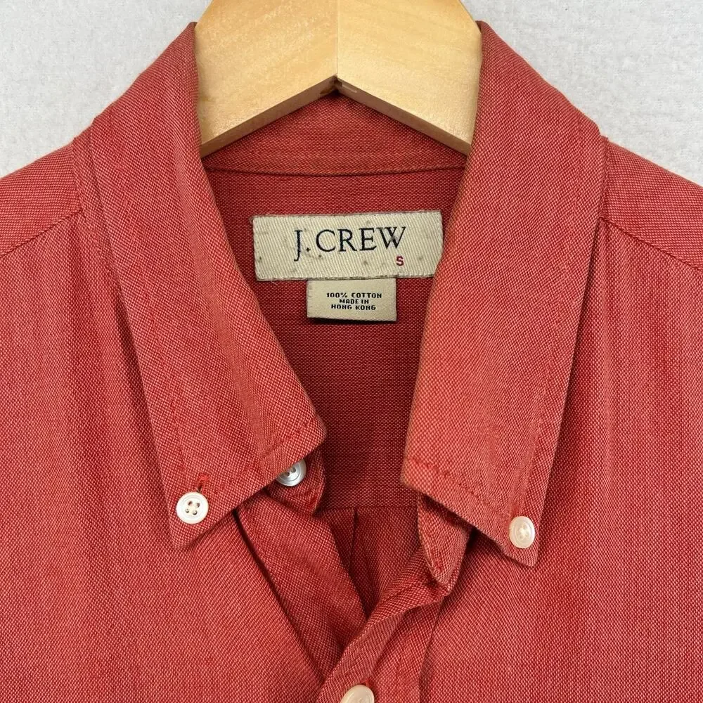 J.CREW Shirt Mens S Oxford Woven Button Up Long Sleeve Cotton Orange OCBD VTG HK